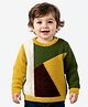Babyoye Knit Full Sleeves Pullover Sweater with Color Block Design - Yellow Green & Brown