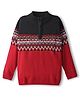 Pine Kids Knit Full Sleeves Pullover Sweater with Chevron Design - Red