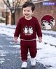 Babyoye Knit Full Sleeves Sweater Set With Penguin Embroidery - Maroon