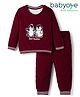 Babyoye Knit Full Sleeves Sweater Set With Penguin Embroidery - Maroon