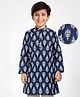 EARTHY TOUCH Cambric Woven Full Sleeves Kurta With Floral Print - Navy Blue