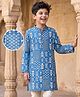 EARTHY TOUCH Cambric Woven Full Sleeves Kurta With Floral Print - Light Blue