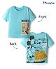 HoneyHap Disney Single Jersey Knit Half Sleeves Oversize Drop Shoulder T-Shirt with Front and Back Mickey Mouse Graphics - Light Blue
