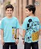 HoneyHap Disney Single Jersey Knit Drop Shoulder Half Sleeves Oversize T-Shirt with Front and Back Mickey Mouse Graphics - Light Blue