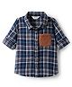 Bonfino Cotton Flannel Checkered Shirt with Contrast Pocket - Navy Blue