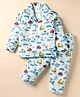 Ollypop Sinker Knit Full Sleeves Co-Ord Night Suit With Boat Print - Sea Green