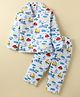 Ollypop Sinker Knit Full Sleeves Co-Ord Night Suit With Boat Print - Light Blue