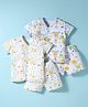 OHMS Single Jersey Knit Half Sleeves Short Co-ords Night Suit With Animal Print Pack Of 2 - White & Light Blue