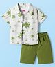 Babyhug Poplin Woven Half Sleeves Beach Theme Printed Shirt & Shorts Set with Inner Tee - Green & White