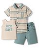 Babyhug Woven Half Sleeves Striped Shirt & Shorts Set with Inner Tee - Multicolor