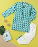Desi Soota Cotton Woven Full Sleeves Peacock Feather Printed Kurta & Coordinating Pyjama Set - Turquoise