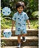 Desi Soota Cotton Woven Half Sleeves Whale Printed Shirt & Coordinating Shorts - Aqua