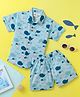 Desi Soota Cotton Woven Half Sleeves Whale Printed Shirt & Coordinating Shorts - Aqua
