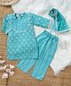 Desi Soota Cotton Woven Three Fourth Sleeves Floral & Chevron Printed Kurta & Coordinating Pant With Dupatta Set - Aqua