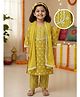 Desi Soota Cotton Woven Three Fourth Sleeves Floral & Chevron Printed Kurta & Coordinating Pant With Dupatta Set - Mustard