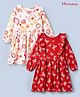 Honeyhap Premium 100% Cotton Knit Frock With Full Sleeves and Butterfly Print With Bio Finish Pack of 2 - Poppy Red Bright white