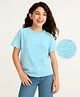 Arias Girls Cotton Terry Knit Half Raglan Sleeve Quilted Design T-Shirt - Aqua Blue