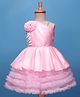 Bluebell Satin Woven Sleeveless Party Frock With Floral Applique & Frill - Pink