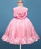 Bluebell Satin Woven Sleeveless Party Frock With Floral Corsage - Pink