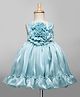 Bluebell Satin Woven Sleeveless Party Frock With Floral Corsage - Turquoise
