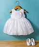 Bluebell Tissue Woven Sleeveless Solid Party Frock With Floral Applique & Booties - White