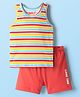 Babyhug 100% Cotton Sleeveless Striped Vests & Shorts With Text Print - Red & Yellow