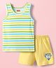 Babyhug 100% Cotton Knit Sleeveless Striped Sando & Shorts Set With Super Boy Print - Yellow