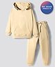 Primo Gino Boys 100% Cotton French Terry Knit Oversized Drop Shoulder Full Sleeves Hoodie & Jogger Set with Text Print & Kangaroo Pocket - Beige