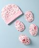 Ben Benny Interlock Knit Cap Mitten & Booties Set with Floral Print Pink - Diameter 10 cm