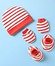 Ben Benny Interlock Knit Cap Mitten & Booties Set with Stripes White - Diameter 10 cm