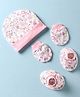 Ben Benny Interlock Knit Cap Mitten & Booties Set with Floral Print Pink - Diameter 10.5 cm