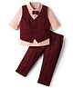Mini Taurus Sinker Knit Full Sleeves 3 Piece Party Suit With Attached Bow - Maroon
