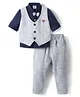 Mini Taurus Cotton Knit Full Sleeves 3 Piece Party Suit with Attached Bow - Grey & Blue