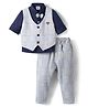 Mini Taurus Cotton Knit Full Sleeves 3 Piece Party Suit with Attached Bow - Grey & Blue