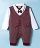 Mini Taurus Interlock Knit Full Sleeves Party Wear Striped Romper with Bow Applique - Dark Brown