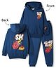 Primo Gino 100% Cotton French Terry Oversized Drop Shoulder Full Sleeves Hooded T-Shirt & Jogger Pant Set With Text Print - Blue