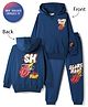 Primo Gino 100% Cotton French Terry Oversized Drop Shoulder Full Sleeves Hooded T-Shirt & Jogger Pant Set With Text Print - Blue