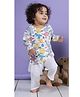LIL PITAARA Pure Cotton Knit Full Sleeves Dinosaur Printed Night Suit Set - Yellow