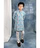 BT DEZINES Cotton Blend Woven Full Sleeves Jaipuriya Printed & Embroidered Kurta Pyjama Set - Light Blue