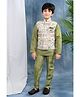 BT DEZINES Silk Blend Woven Full Sleeves Solid Kurta & Pyjama With Floral Embroidered Jacket Set - Olive Green