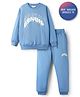 Primo Gino 100% Cotton Knit French Terry Oversized Drop Shoulder Full Sleeves Sweatshirt & Oversized Jogger Set with Imagine Print - Blue