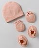 Bubble Pop Cotton Knit Solid Color Cap Mitten & Booties Set Peach - Diameter 9 cm