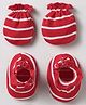 Bubble Pop Cotton Knit Mittens & Booties Set with Stripe Design - Red