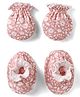 Bubble Pop Cotton Knit Mittens & Booties Set with Floral Print - Red