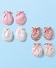 Bubble Pop Cotton Knit Mittens with Floral Print Pack of 4 - Pink White & Red