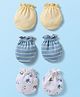 Bubble Pop Cotton Knit Mittens with Vehicle Print & Stripe Design Pack of 3 - White Blue & Yellow