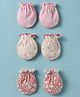 Bubble Pop Cotton Knit Mittens with Floral Print Pack of 3 - Pink Peach & Red