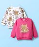 Babyhug Cotton Knit Full Sleeves Sweatshirts with Floral & Bear Print Pack of 2 - White & Pink