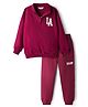 Primo Gino 100% Cotton Knit Terry Oversized Drop Shoulder Full Sleeves High Neck Zipper Sweatshirt with Print at Front & Back and Jogger Set- Maroon