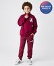 Primo Gino 100% Cotton Knit Terry Oversized Drop Shoulder Full Sleeves High Neck Zipper Sweatshirt with Print at Front & Back and Jogger Set- Maroon